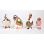 FOUR ROYAL CROWN DERBY PAPERWEIGHTS including Puffin, Kingfisher, Hummingbird and Pelican, all
