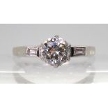 A CLASSIC VINTAGE DIAMOND RING set with an estimated approx 0.58ct brilliant cut diamond, with