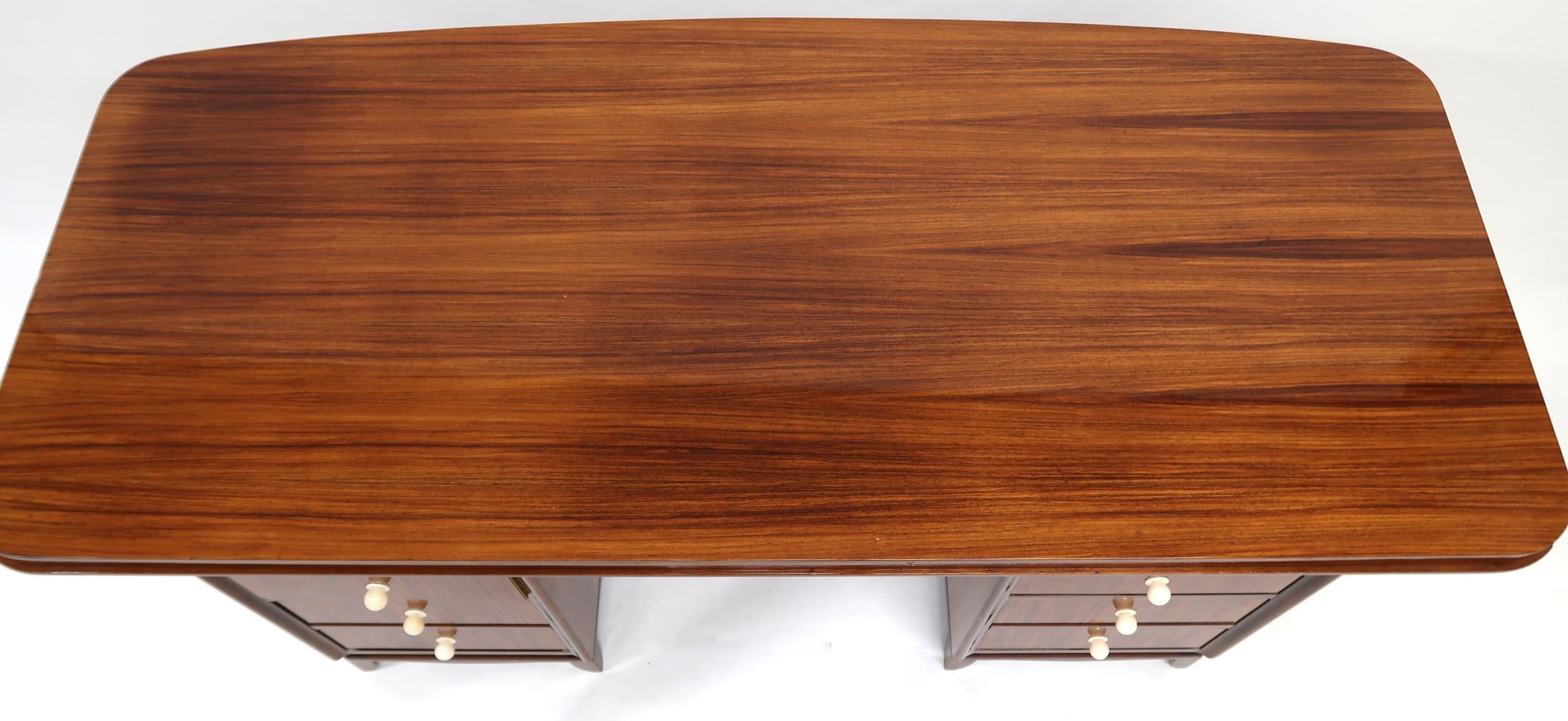 A LATE 20TH CENTURY ART DECO STYLE TWIN PEDESTAL DESK with shaped top on pair of four - Image 12 of 14