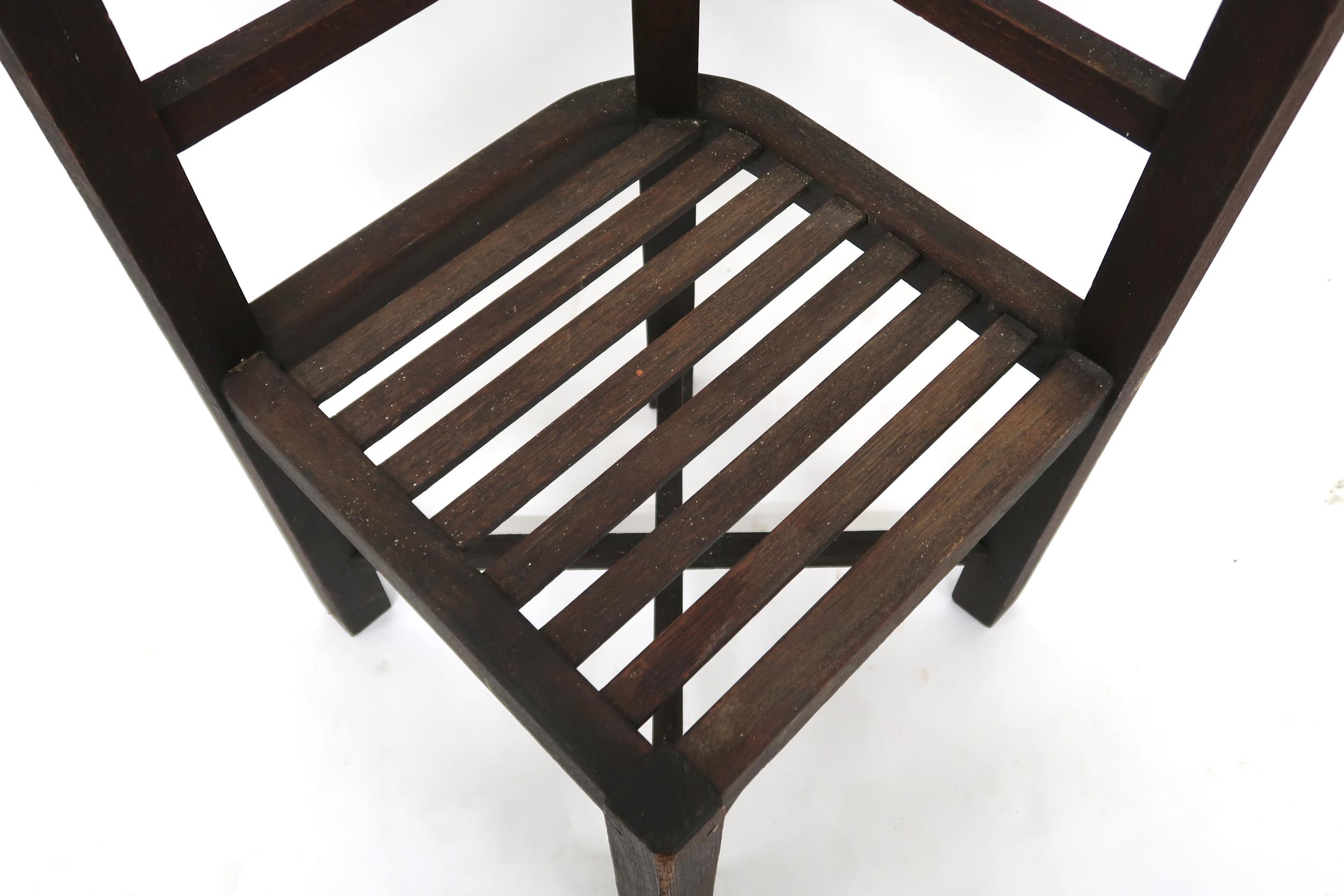 A CIRCA 1935 TEAK HEALS OF LONDON GARDEN TABLE AND CHAIRS  the teak for the suite having been - Image 11 of 13