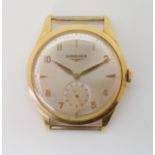 AN 18CT GOLD LONGINES AUTOMATIC watch head with brushed silvered dial, subsidiary seconds dial,