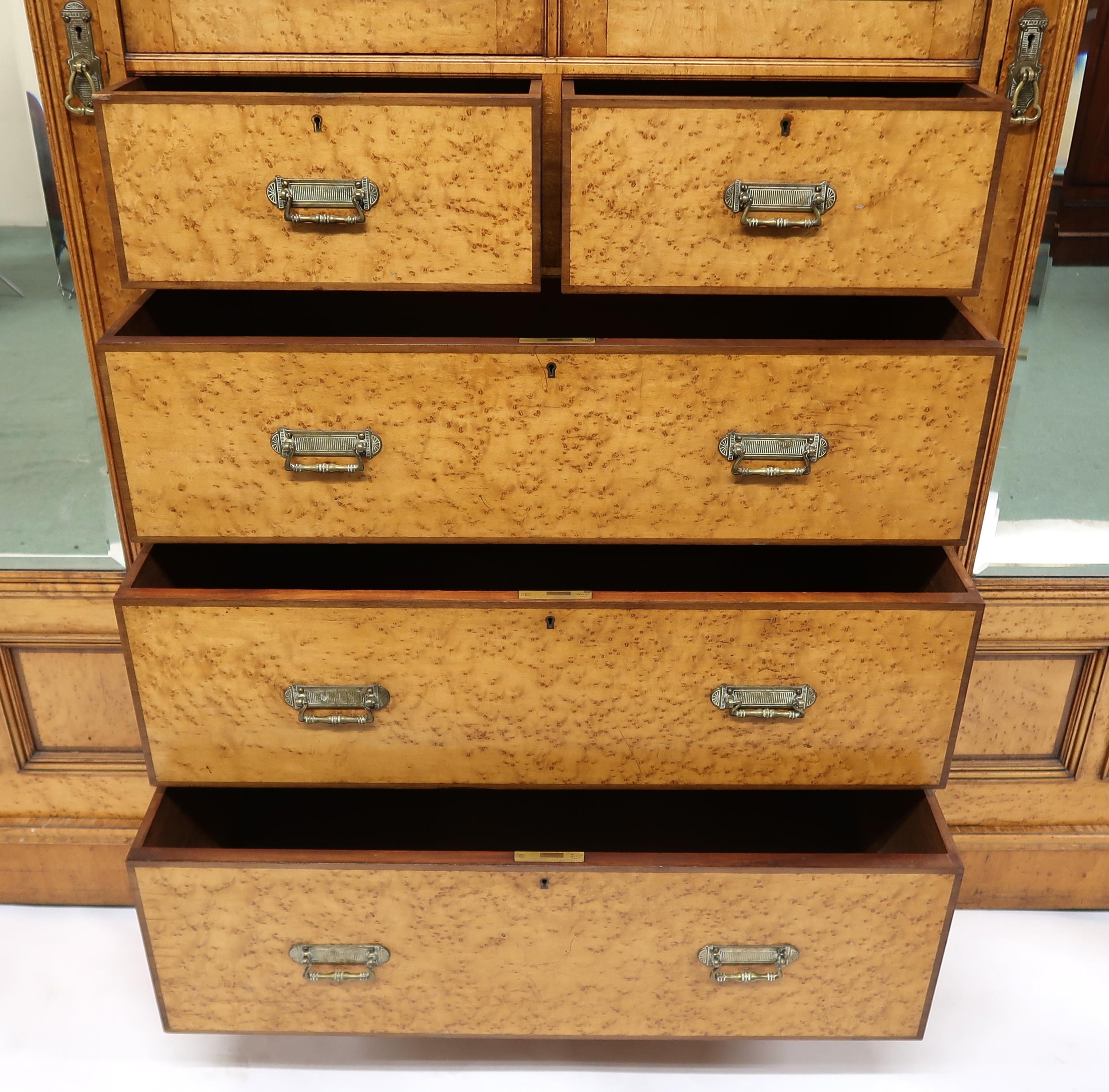 A VICTORIAN BIRDSEYE MAPLE COMPACTUM WARDROBE & ACCOMPANYING BEDSIDE CABINET wardrobe with moulded - Image 8 of 22