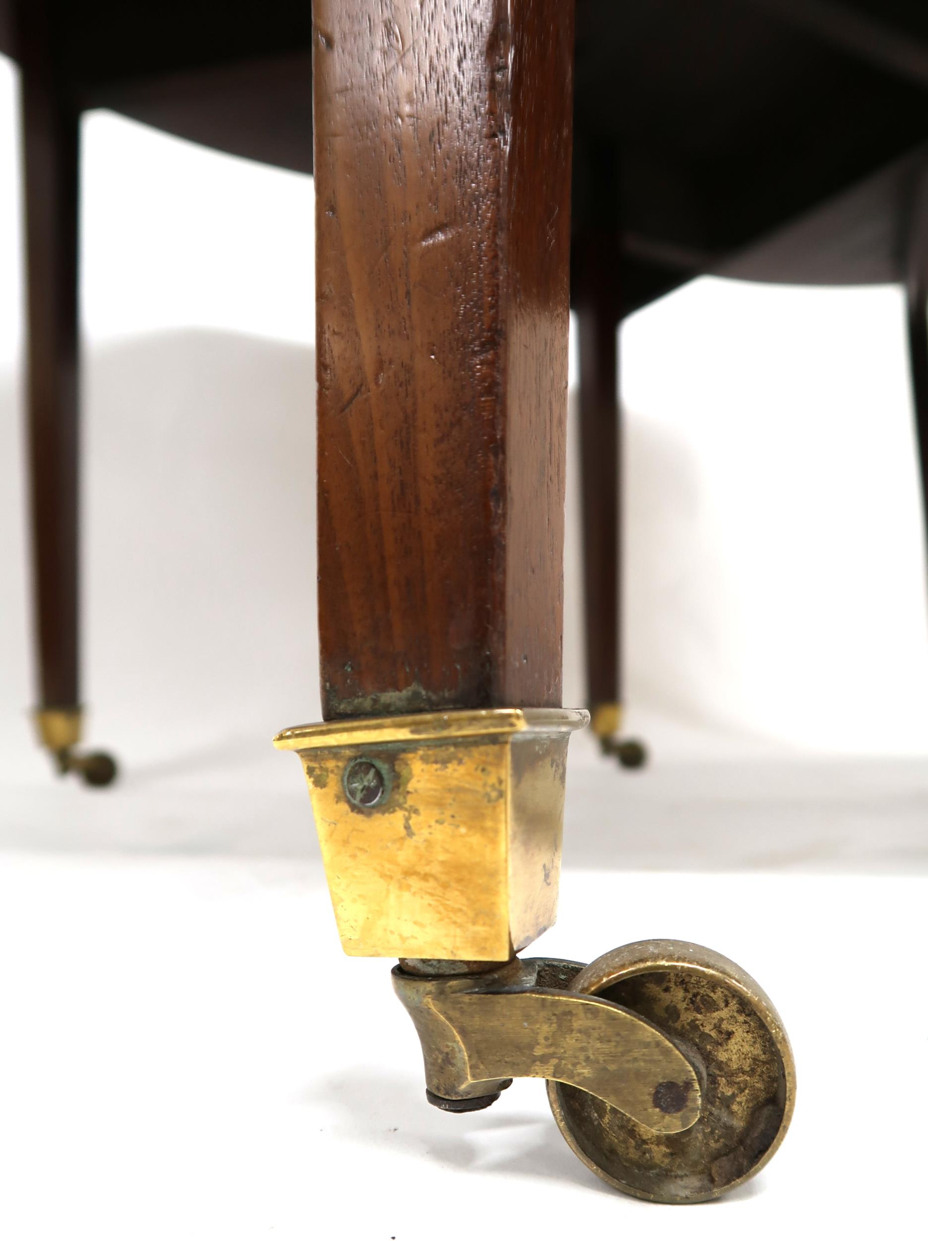 A VICTORIAN MAHOGANY DROPLEAF TABLE  with oval drop leaf top on square tapering supports terminating - Image 5 of 10