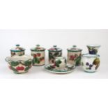 A COLLECTION OF WEMYSS FRUIT PAINTED WARES to include four preserve pots painted with brambles,