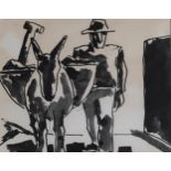 JOSEF HERMAN OBE RA (BRITISH 1911-2000) RURAL LABOURER WITH DONKEY Ink and wash, 19 x 24cm (7.5 x