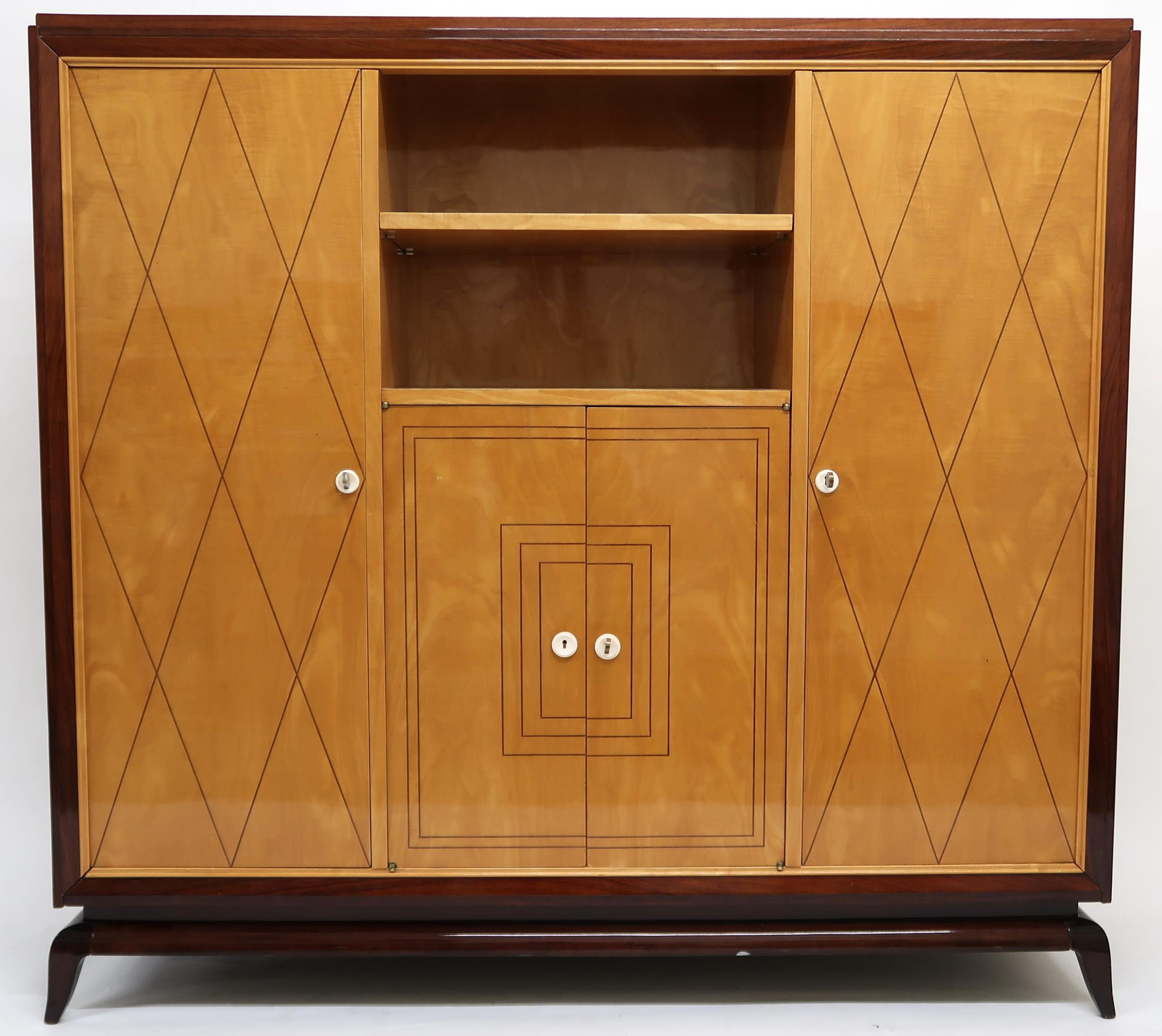 AN EARLY-20TH CENTURY FRENCH MAHOGANY AND SYCAMORE ART DECO OFFICE CABINET IN THE MANNER OF JULES