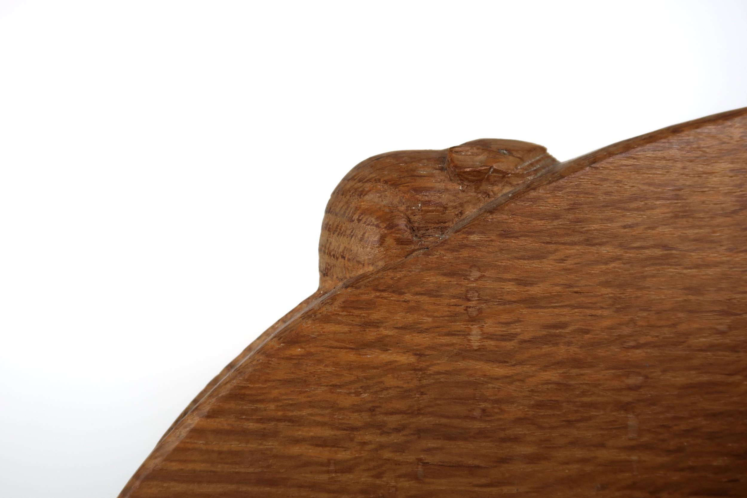 A ROBERT "MOUSEMAN" THOMPSON OAK BOOK TROUGH  with curved adzed end supports carved with signature - Image 2 of 7