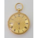 AN OPEN FACE FOB WATCH the machine engraved case is 18ct gold, with London Hallmarks for 1865,