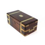 A VICTORIAN MAHOGANY BRASS-BOUND CAMPAIGN-STYLE BOX BY EDWARDS, LONDON With recessed handles and