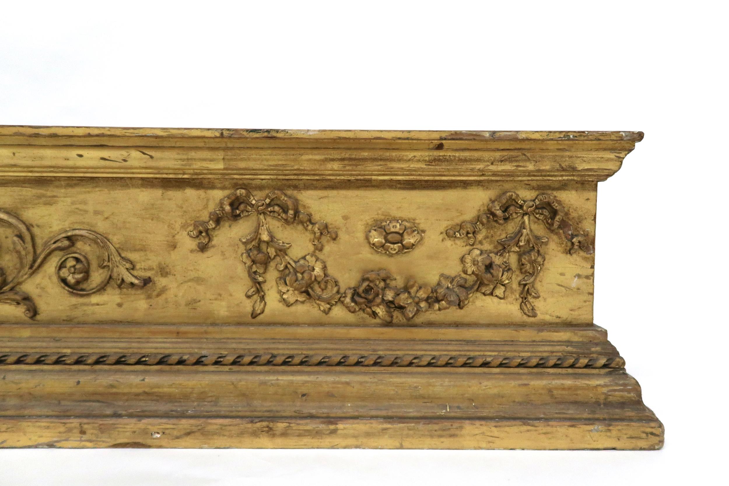 A LARGE 19TH CENTURY PINE GILT GESSO PLANT TROUGH  with moulded cornice over central scrolled - Image 4 of 11