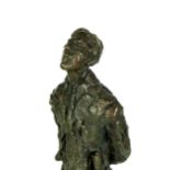 J*W* (CONTEMPORARY BRITISH SCHOOL) STANDING FIGURE WITH A BOOK Bronze, signed with initials,