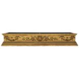A LARGE 19TH CENTURY PINE GILT GESSO PLANT TROUGH  with moulded cornice over central scrolled