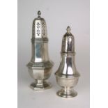 A GEORGE VI SILVER SUGAR CASTER maker's mark C E, London 1938, of faceted form, 21cm, another