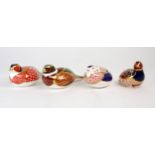 FOUR ROYAL CROWN DERBY PAPERWEIGHTS including limited edition Partridge, no 4303/4500, Quail,