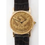 A CORUM TEN DOLLAR GOLD COIN WATCH the dial and back of case made from an American 10 Dollar coin