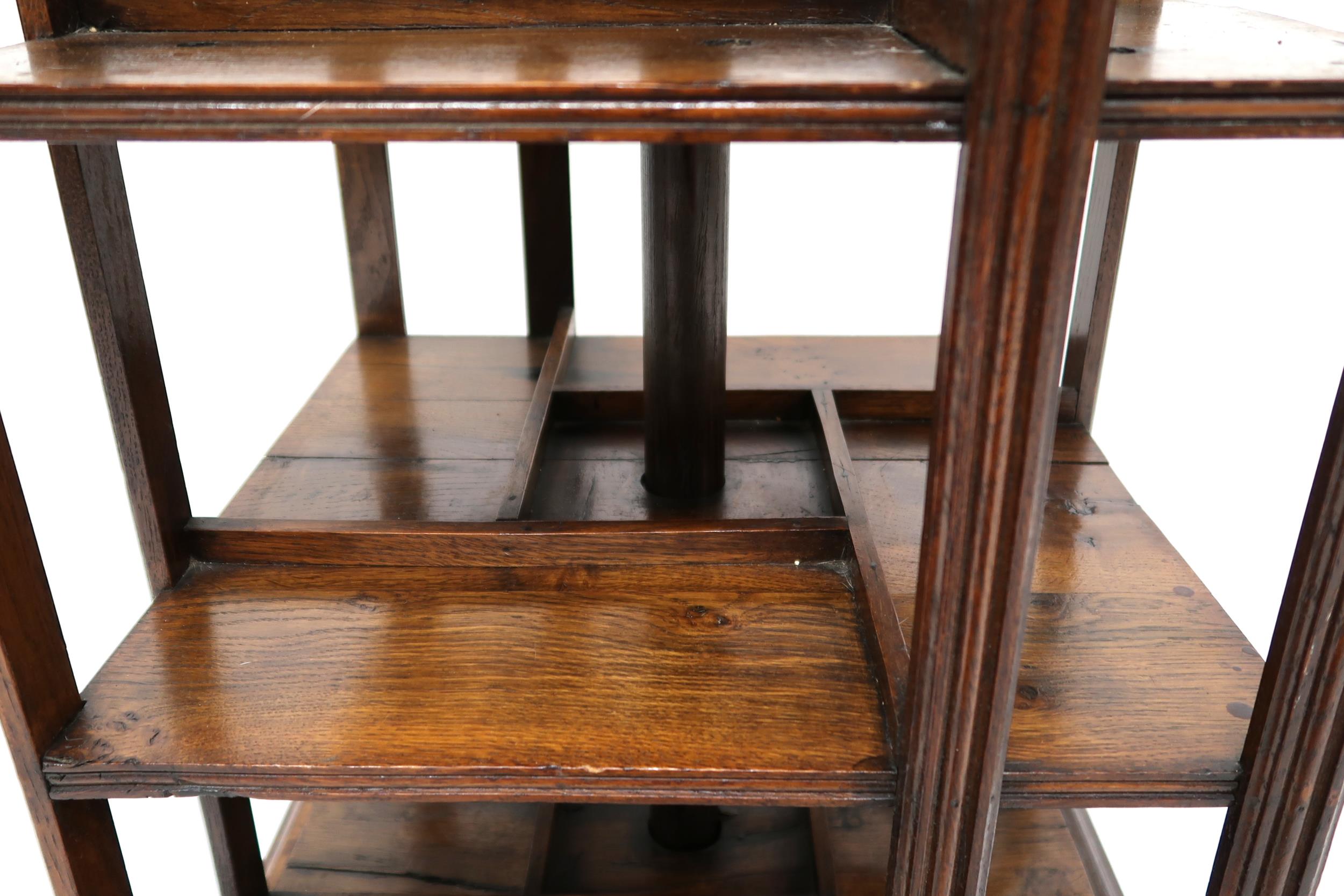 AN EARLY 20TH CENTURY OAK AND PINE GOODALL, LAMB & HEIGHWAY LTD MANCHESTER REVOLVING BOOKCASE - Image 5 of 9
