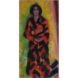 JOHN HOUSTON RSA RSW SSA (SCOTTISH 1930-2008) THE BLACK AND RED KIMONO Watercolour, signed lower