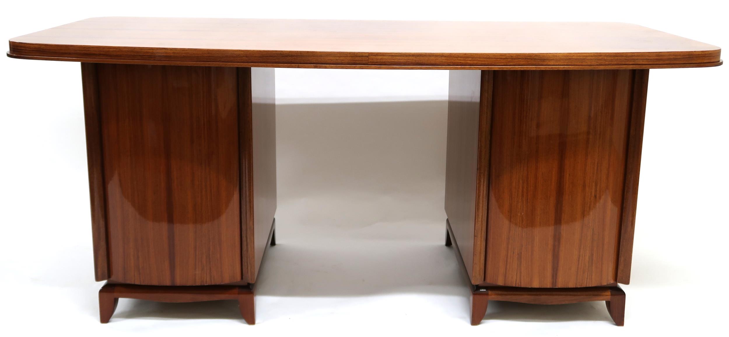 A LATE 20TH CENTURY ART DECO STYLE TWIN PEDESTAL DESK with shaped top on pair of four - Image 13 of 14