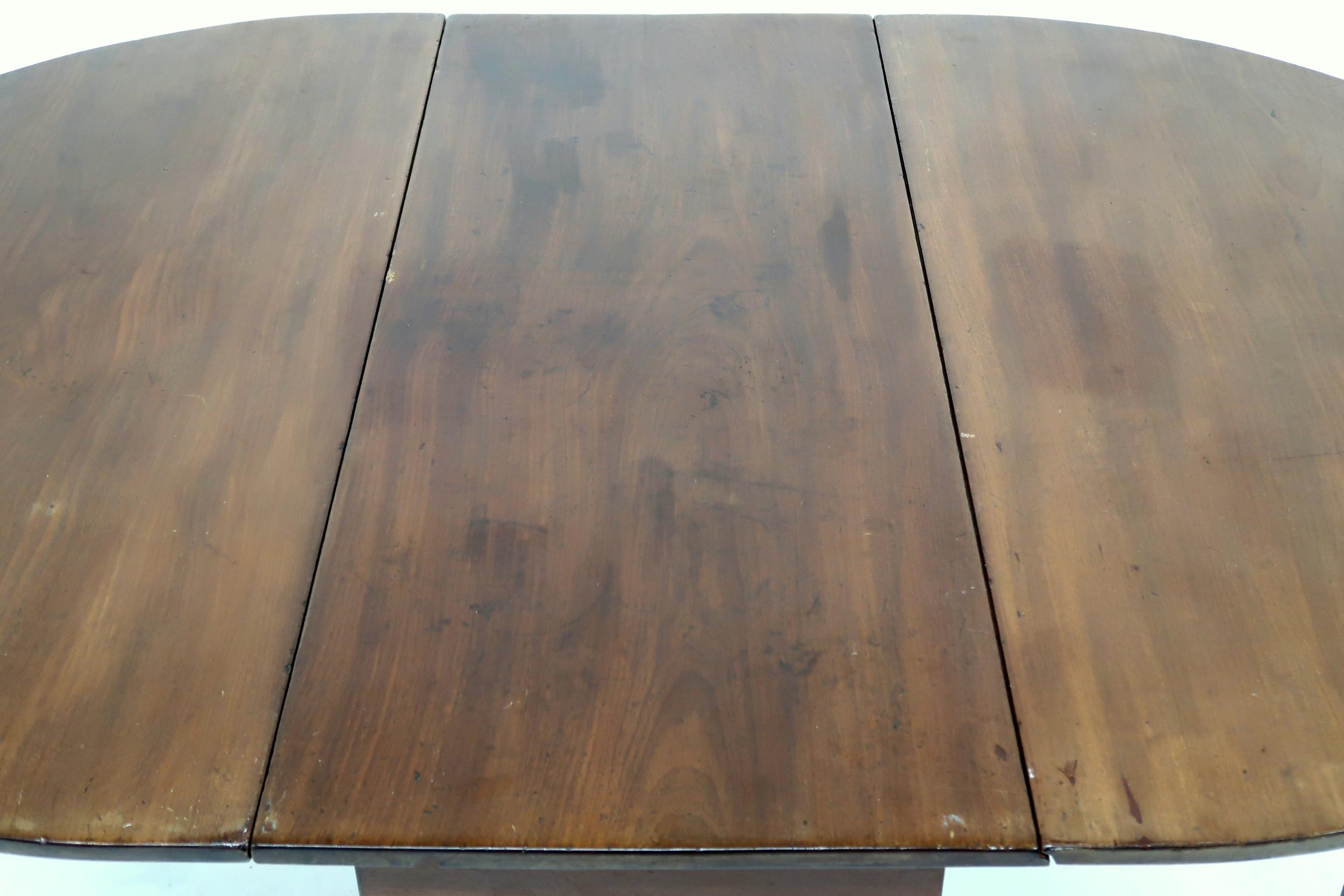 A VICTORIAN MAHOGANY DROPLEAF TABLE  with oval drop leaf top on square tapering supports terminating - Image 3 of 10