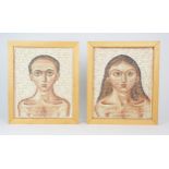 AKIS KARAVASSILIS A pair of Mosaic portraits titled An Ancient Boy and An Ancient Girl, signed and