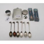 Of Deerhound interest; six silver tea spoons, the finials modelled as deerhounds, various marks