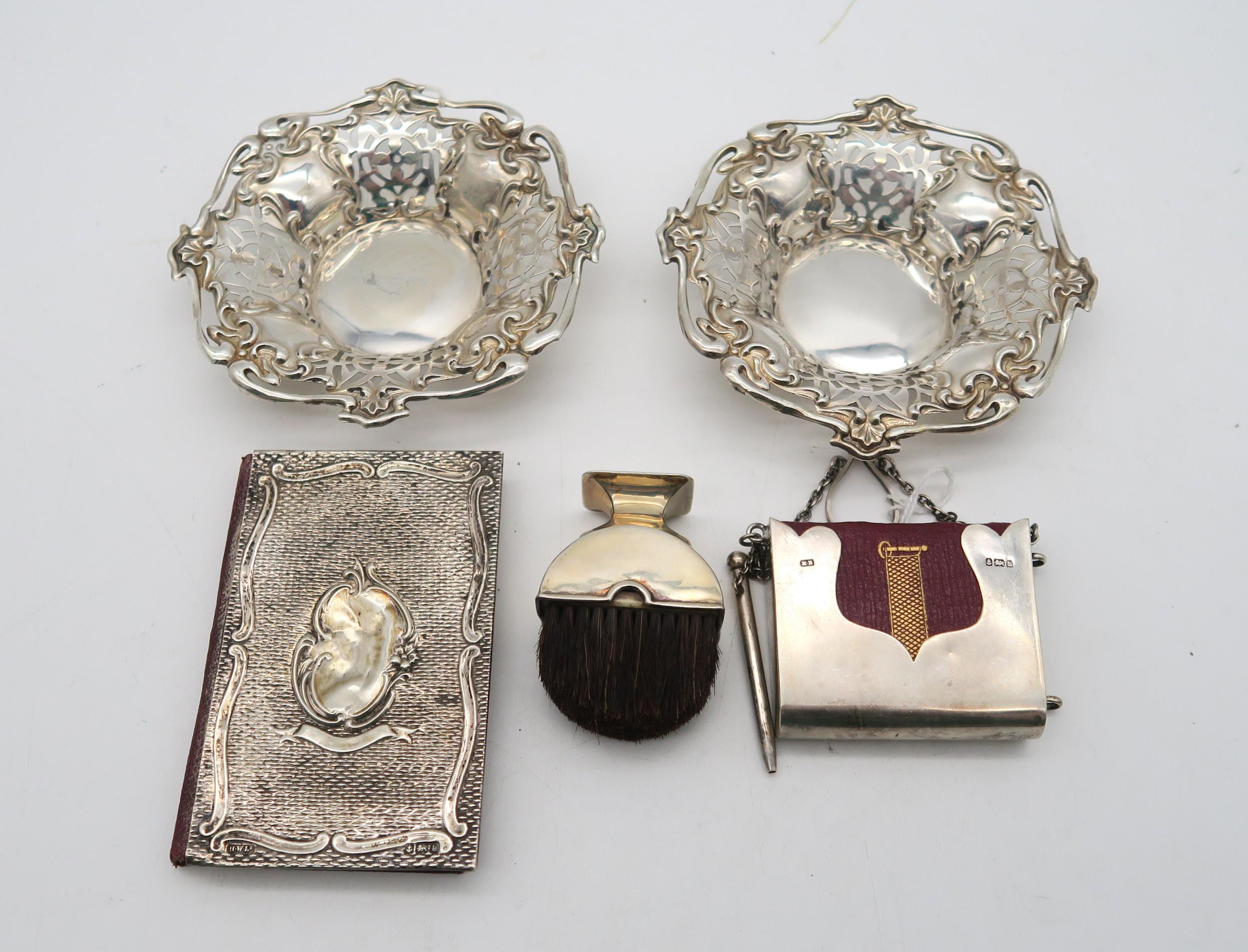 A collection of silver including a pen nib brush, by S Blanckensee & Sons, Chester, a silver mounted