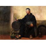 SCOTTISH SCHOOL FRIAR WITH WINE BARRELL Oil on canvas, 36 x 50cm Together with 2 prints multiple (3)