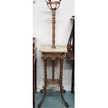 A 20th century rococo style lamp table with square marble top on metallic base, 144cm high x 36cm