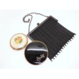 A French Gunmetal mesh purse, A Vogue Vanities compact with a Marcasite set lizard detail and an