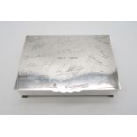 A silver cigar box, by S J Rose & Son, London 1961, with engraved signatures to the lid, and a