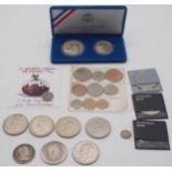 A mixed lot of coins to include George III crown 1820, George VI crowns, Churchill Crowns,