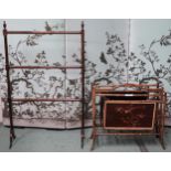 A lot comprising 20th century chinoiserie style bamboo magazine rack with painted black lacquer