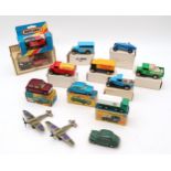 A boxed Corgi Toys 226 Morris Mini-Minor in red, boxed Matchbox Superfast 32 Leyland Petrol Tanker
