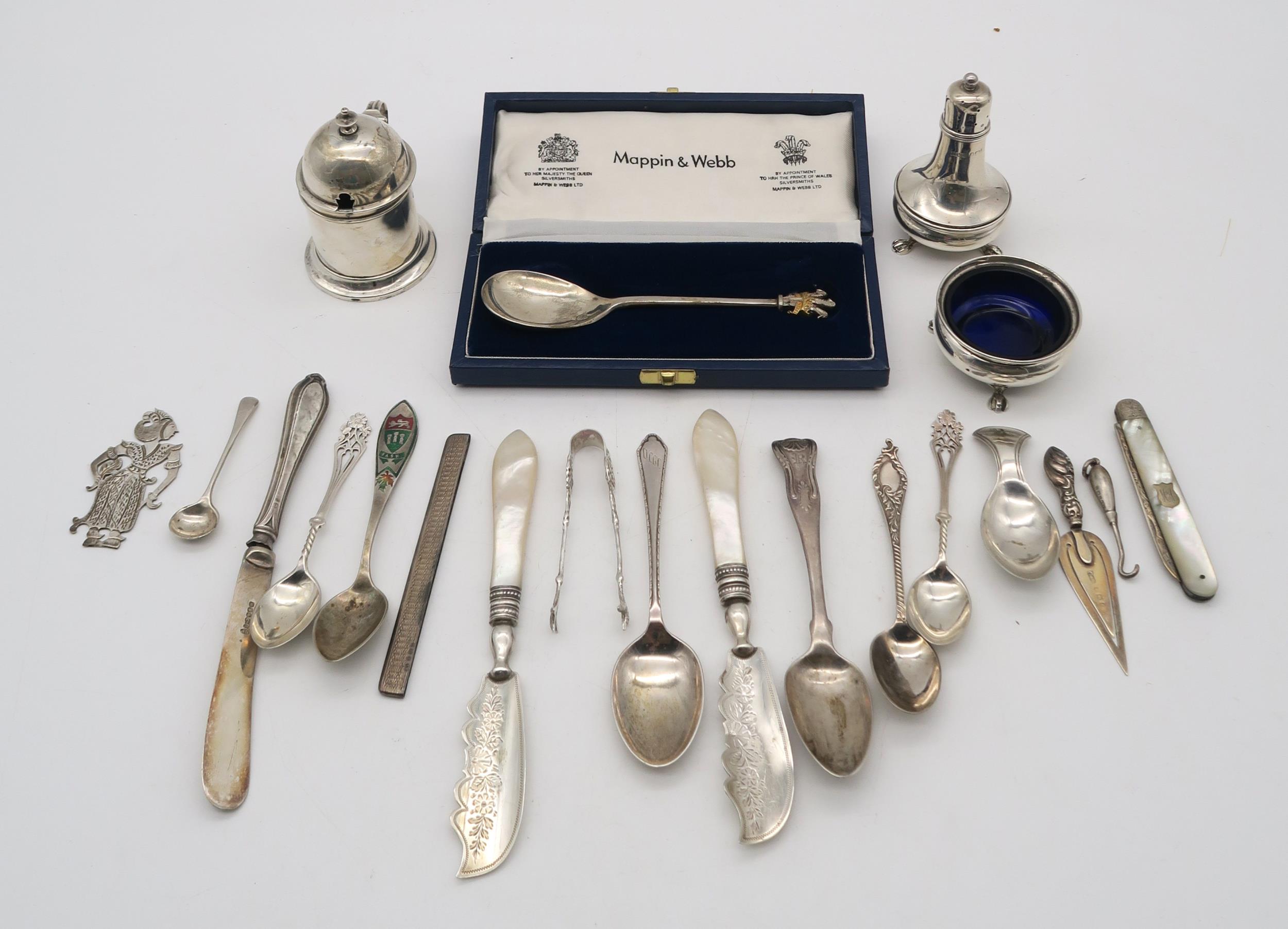 A collection of silver including a matched cruet set, two pieces by Henry Wilkinson Ltd, Birmingham,