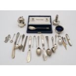 A collection of silver including a matched cruet set, two pieces by Henry Wilkinson Ltd, Birmingham,