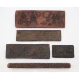 An interesting selection of five 19th century eastern carved wood printing blocks, the largest