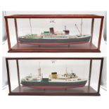 A cased model of the steam trawler Arran, together with another of MV Lochiel, both housed in