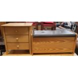 A lot comprising contemporary pine Ottoman chest and a contemporary "Joseph" beech three drawer