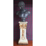 A contemporary classical style resin bust on a 20th century gilt and faux marble plinth, 134cm