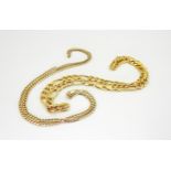 A 9ct gold Italian made hollow fancy curb chain, length 46cm, together with a thinner curb chain,
