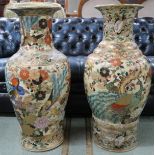 A pair of large oriental vases depicting herons and peacocks, 81cm high (2)  Condition Report: