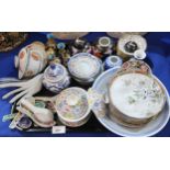 A collection of ceramics including Chinese millefiori tea bowls and covers, another tea bowl and
