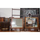A mixed lot to include two assorted mahogany dressing mirrors, brass bound coal bucket, a