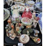 A collection of figures including Hummel, Royal Doulton, Willow Tree, metal bird trinket boxes,