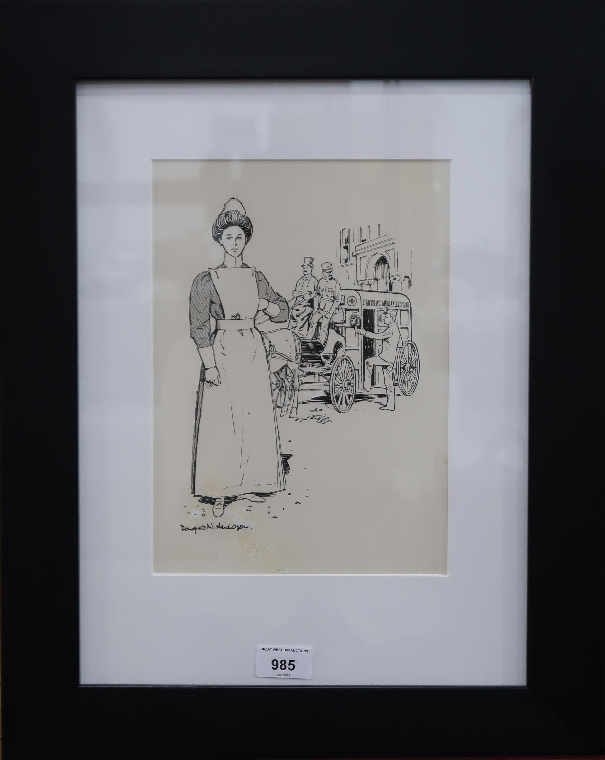 DOUGLAS N. ANDERSON (SCOTTISH CONTEMPORARY) THE GARB OF OLD GLASGOW  Pen and ink on paper, signed - Image 2 of 2