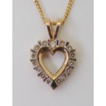9ct diamond heart pendant, set with estimated approx 0.30cts, of brilliant cut diamonds on a 9ct