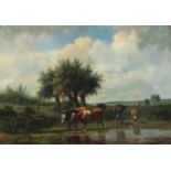BRANDENBERG Cattle grazing at a stream, signed, oil on panel, 31 x 42cm Condition Report:Available