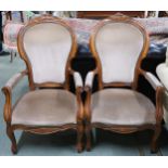 A pair of 20th century velour upholstered open armchairs, 106cm high x 62cm wide x 70cm deep (2)