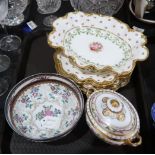 A samson famille rose bowl decorated with flowers and foliage, Crescent China dessert plates and
