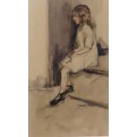 JOHN RANKINE BARCLAY Study of a girl seated, signed, watercolour, 31 x 18cm Condition Report: